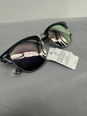 Black clubmaster sunglasses with mirrored lenses